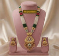 Traditional Rajwadi Gold-Plated Long Necklace Set with Multi-Color Beaded Mala