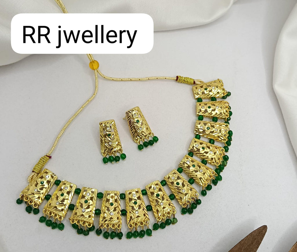 Traditional Ethnic Gold-Toned Necklace with Matching Drop Earrings